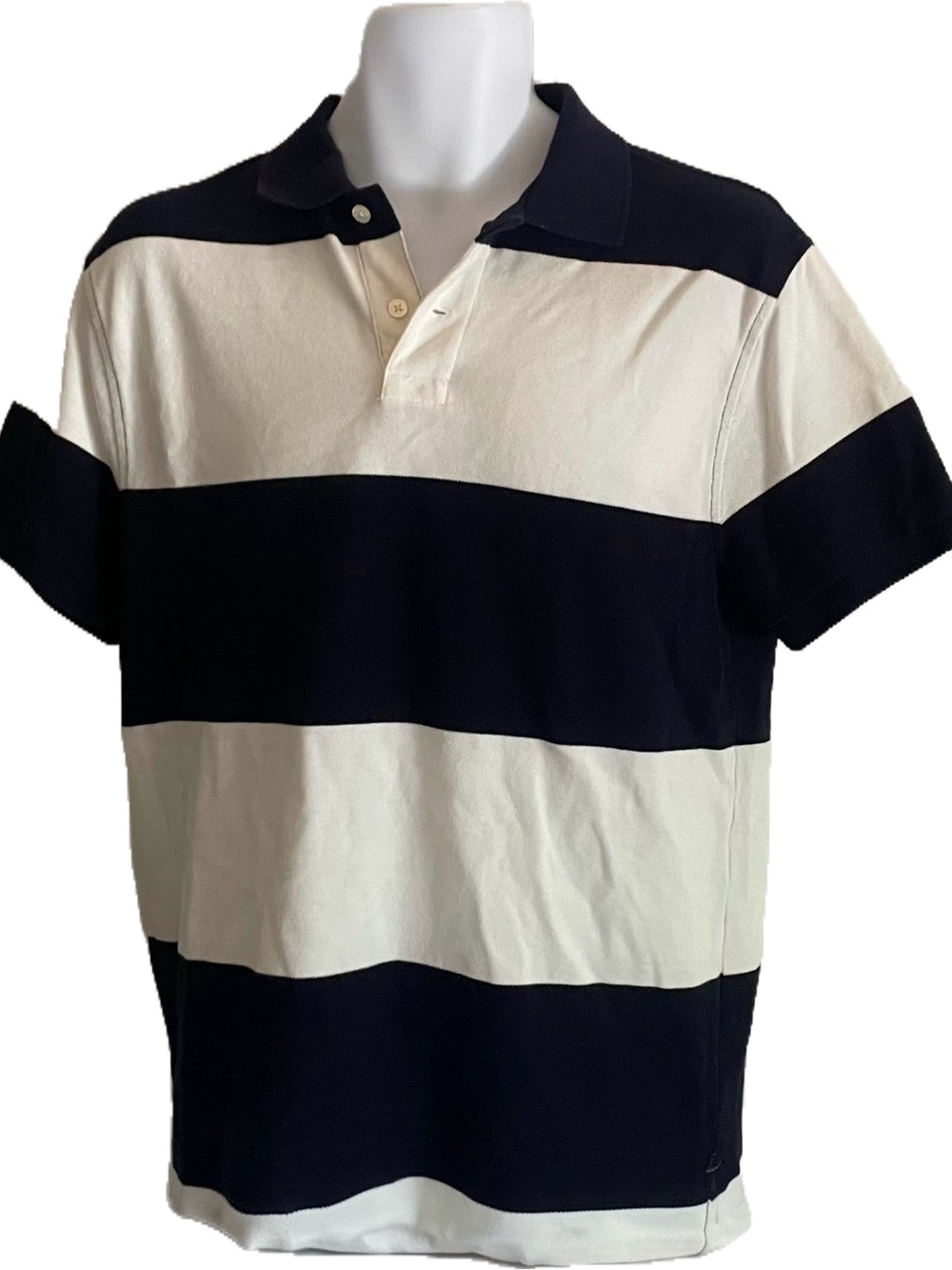 J. Crew Navy and White Wide-Stripe Polo Shirt
